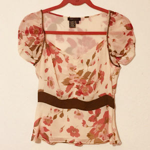 BCBG MaxAzria 100% Silk Floral Blouse with Peplum